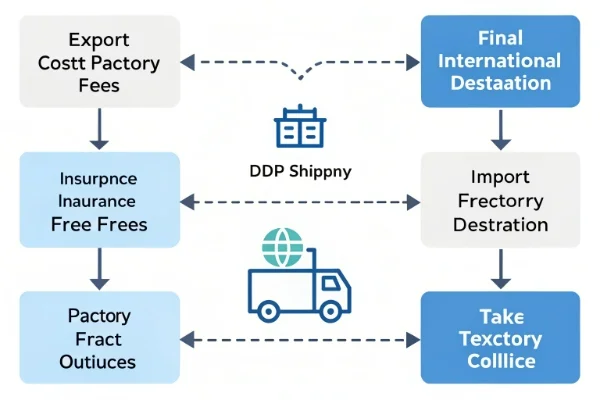 A flowchart showing the steps covered in DDP shipping