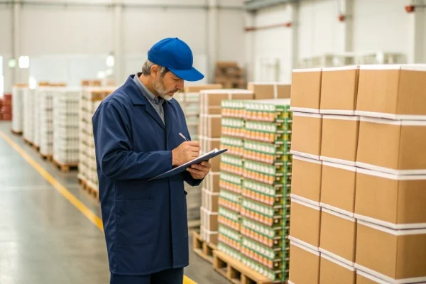 A quality control inspector checking products before shipment
