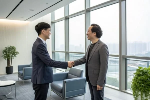 A business person shaking hands with a Toncentlink agent in China