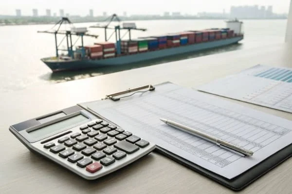 A customs officer in New Zealand inspecting import documents and cargo