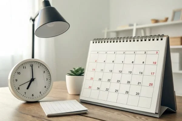 A calendar and a clock showing shipping times from China to the UK