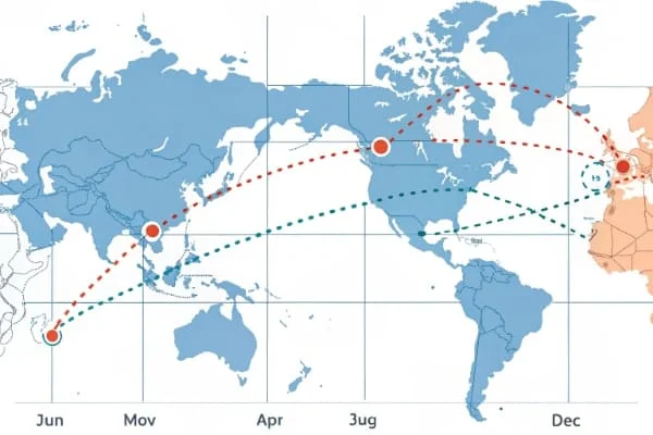 A calendar with shipping routes marked, showing transit times from China to Canada