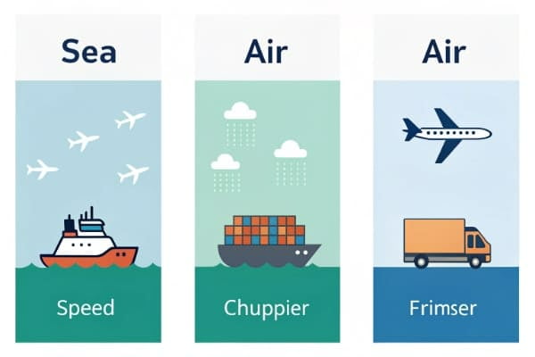 Infographic comparing sea, air, and courier shipping options