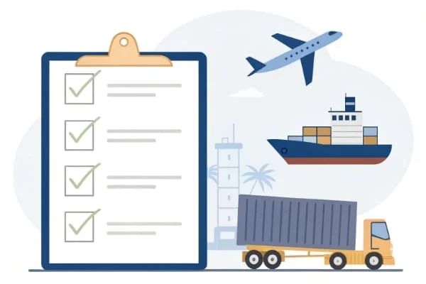 A detailed checklist on a clipboard with shipping icons