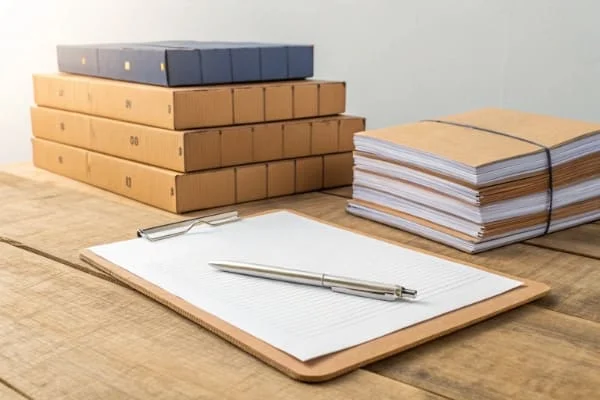 Stack of shipping documents like commercial invoice and bill of lading