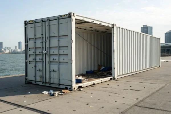 A damaged shipping container representing common shipping problems