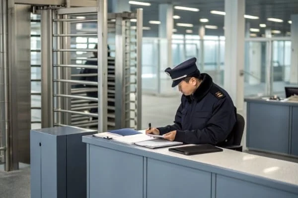 Customs officer inspecting documents for clearance