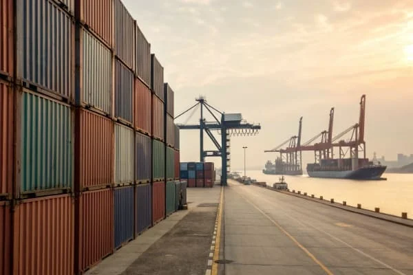 Shipping containers at a port from China to Australia
