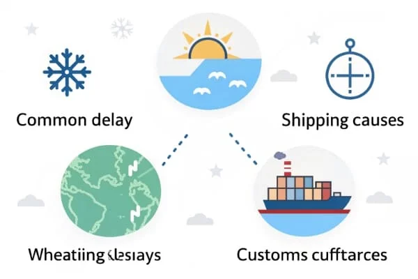 A graphic showing common shipping delay causes like weather and customs