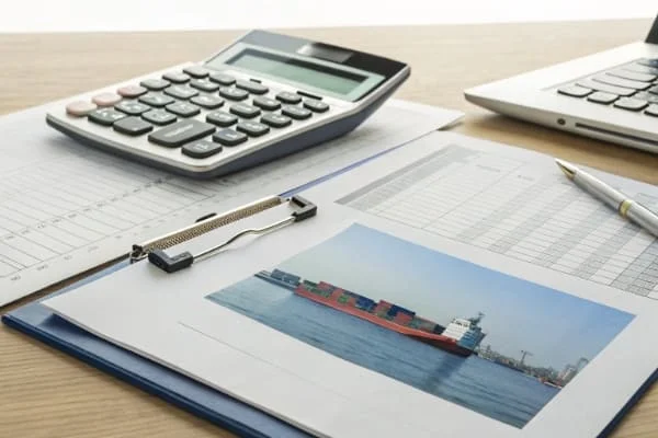 A calculator and shipping documents to illustrate shipping costs