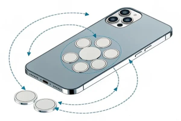 Diagram showing MagSafe magnets aligning on an iPhone