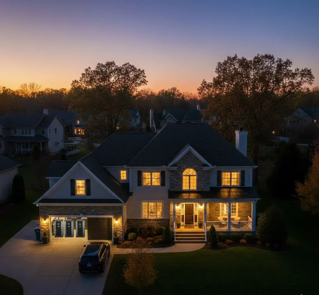 Home with battery backup during evening