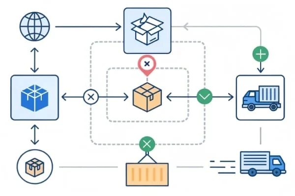 A complex flowchart illustrating the shipping process
