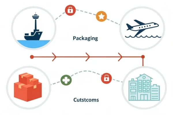 Infographic showing the steps of DDP shipping from China to Canada