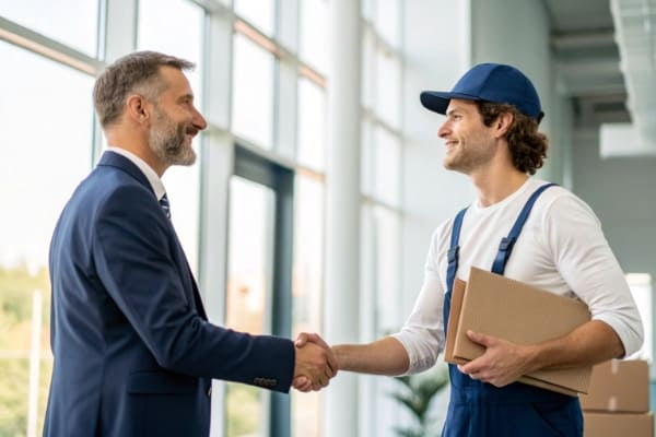 A business person shaking hands with a logistics partner
