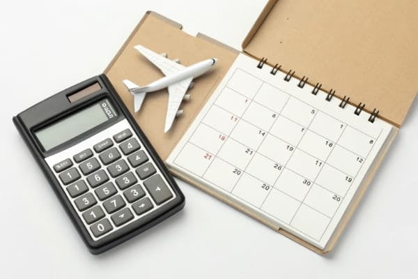 A calculator and a calendar representing air freight cost and time