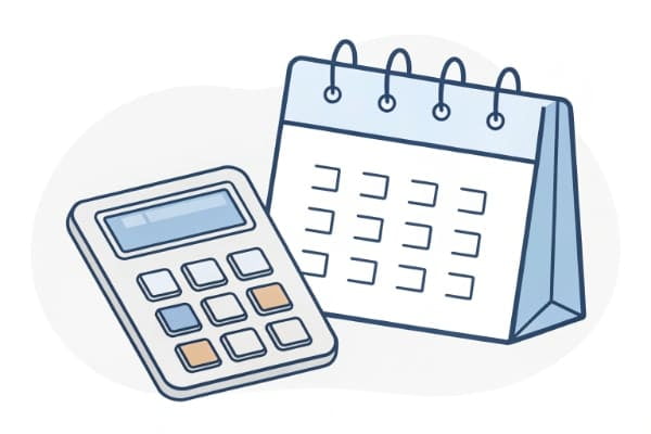 A calculator and a calendar representing shipping cost and time