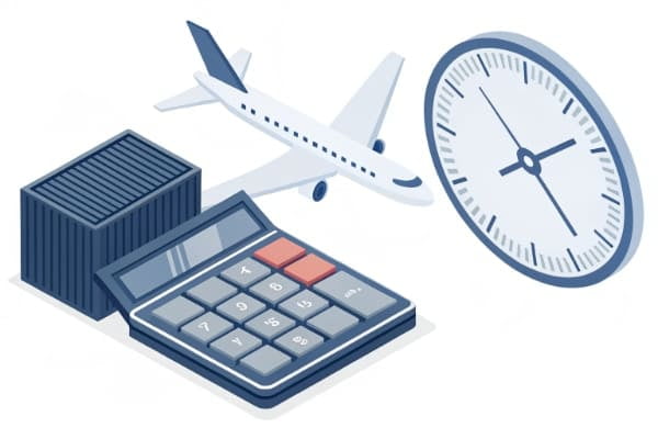 A calculator and a clock representing air freight cost and time
