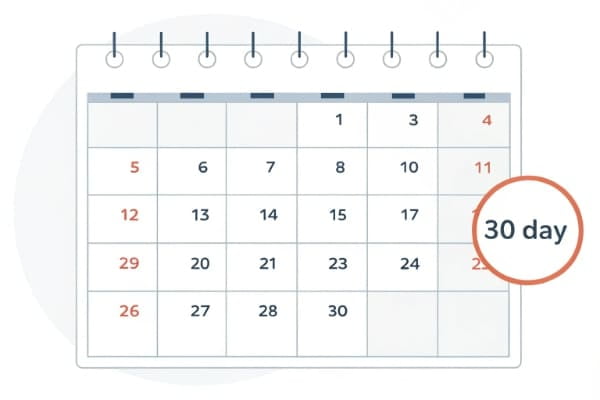 A calendar highlighting a 30-40 day shipping window