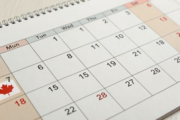 A calendar showing shipping duration from China to Canada