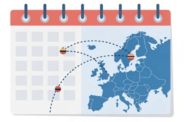 A calendar showing the transit time from China to Germany