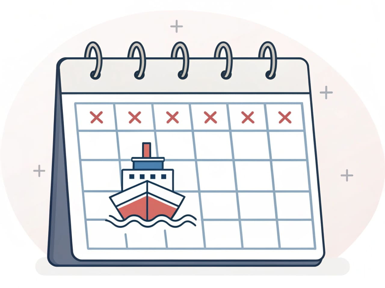 A calendar with a ship icon marking a 40-60 day period