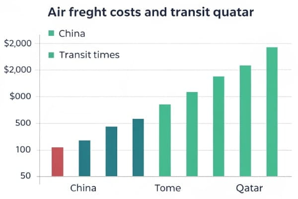 A flowchart showing the air freight process from China to Qatar