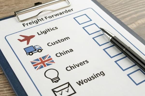 A checklist showing freight forwarder services for China-UK shipping