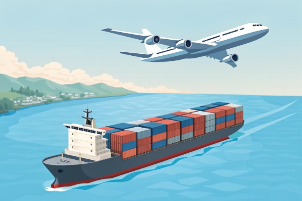 A container ship and a cargo plane showing shipping from China to New Zealand