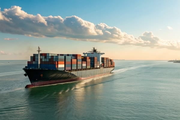 A container ship sailing from China to Germany