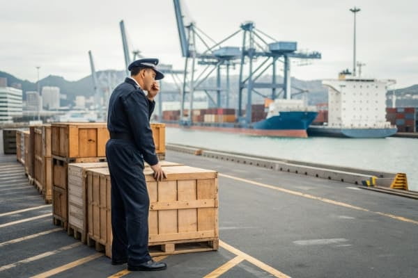 A customs officer inspecting cargo at a New Zealand port