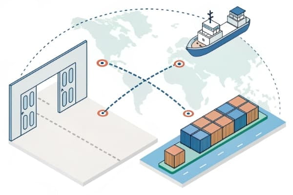 A diagram showing the difference between port-to-port and door-to-door shipping