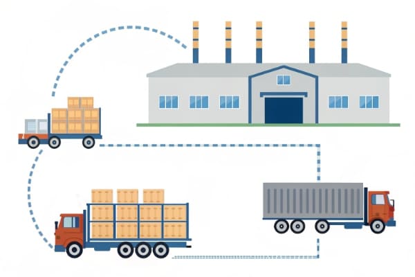 A diagram showing the door-to-door shipping process from factory to final destination