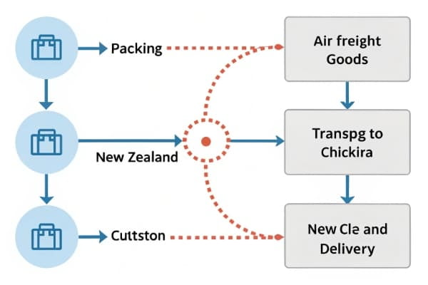 A flowchart showing the air freight process from China to New Zealand