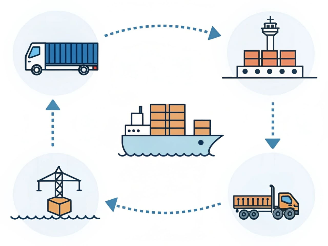 A flowchart showing the steps of the ocean freight process