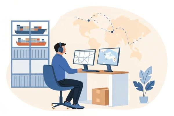 A freight forwarder coordinating shipments on a computer