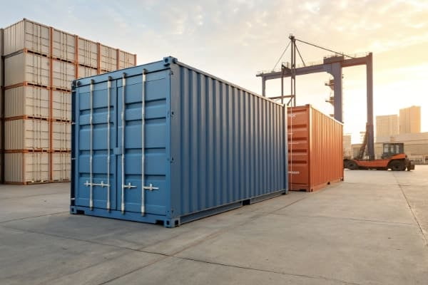 A full container (FCL) next to a shared container (LCL)