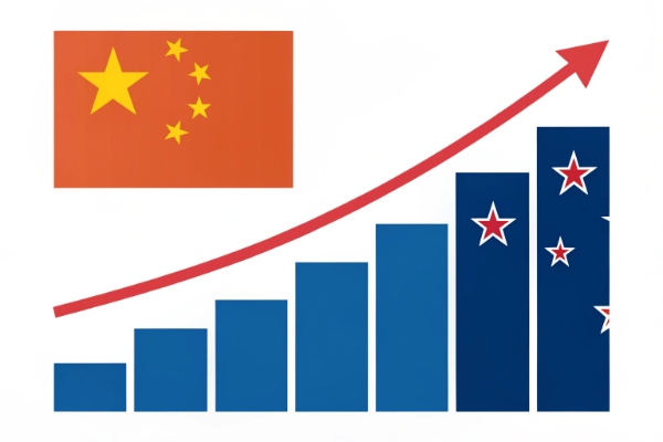 A graph showing increasing trade volume between China and New Zealand