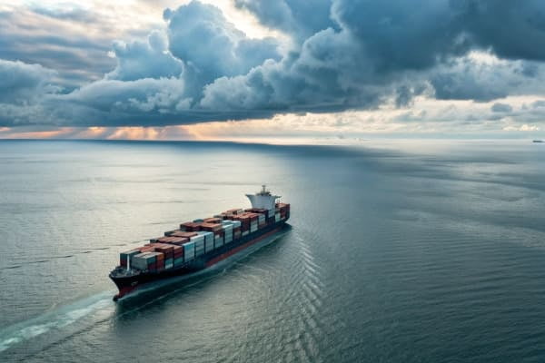 A large container ship on the ocean