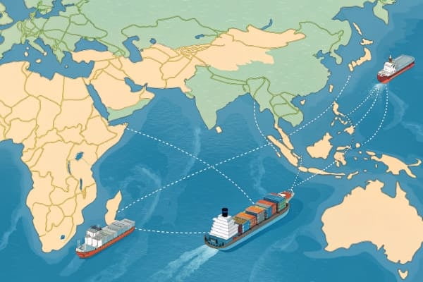 A map showing shipping routes from China to Australia with cost and time indicators
