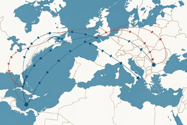 A map showing shipping routes from China to Germany