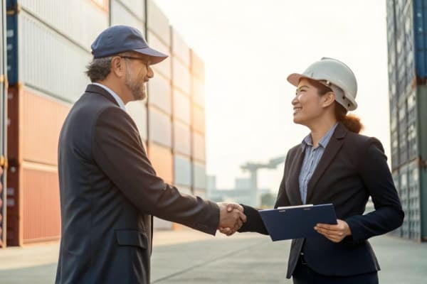 A person shaking hands with a reliable freight forwarder
