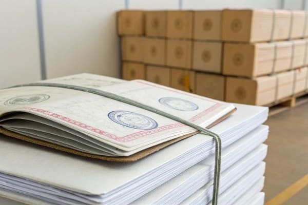A stack of official shipping and customs documents