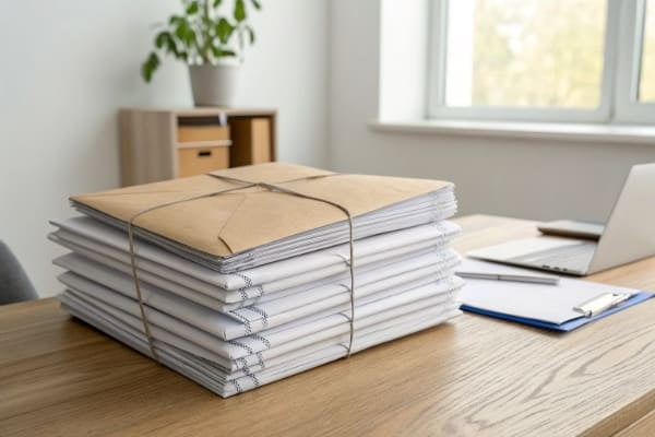 A stack of shipping documents for customs clearance