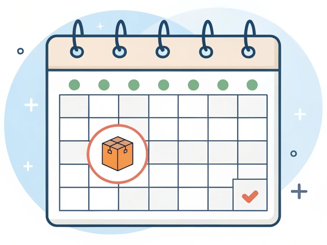 A calendar with a 6-8 week period highlighted, representing shipping time