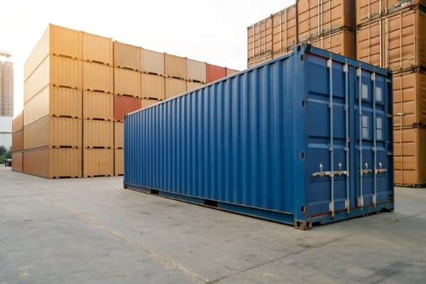 A full container (FCL) next to stacked boxes for a shared container (LCL)