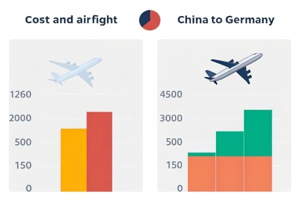A graphic comparing cost and time for air freight from China to Germany