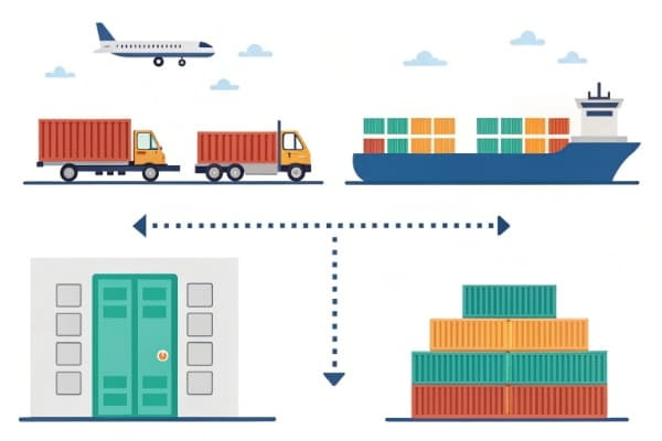 A graphic showing door-to-door vs port-to-port shipping