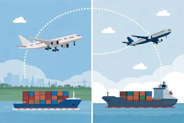 Air freight and sea freight comparison graphic