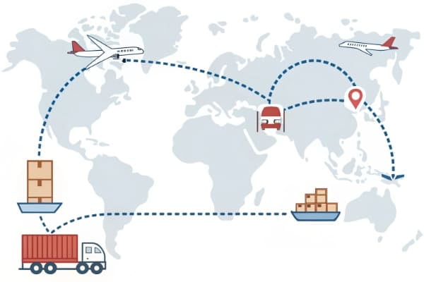 An infographic showing the roles of shipper, forwarder, and consignee
